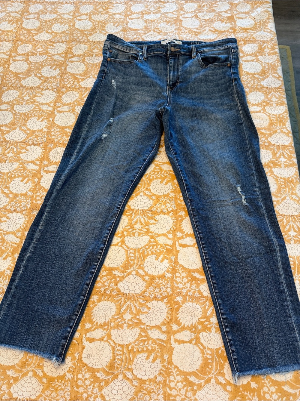 Liverpool 14/32 Dark Blue Straight-Leg Jeans with Distressed girlfriend cropped